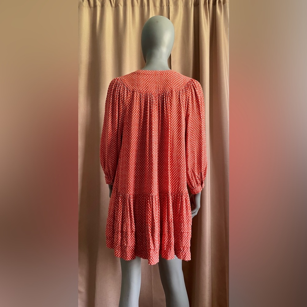 Anthropologie Holding Horses Small Pavin button-down tunic Rust Dot Print GUC - Picture 3 of 7